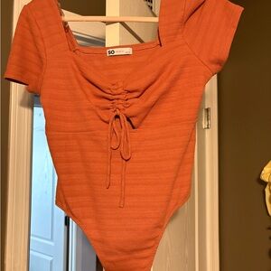 SO Women's Terracotta Bodysuit with Gathered Front